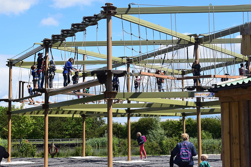 People on a high ropes course